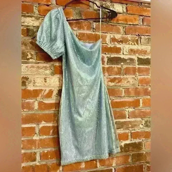 Superdown Honey One Shoulder Dress Size Small Blue Sequin - Picture 5 of 9